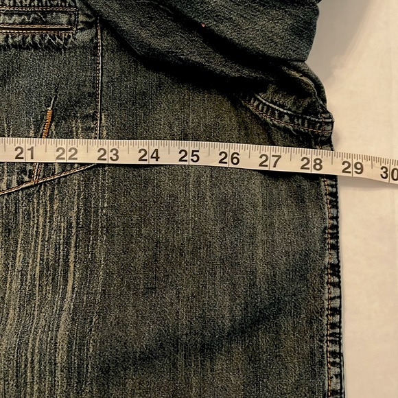 Robert Comstock Vertical Men's Blue Denim Shirt Jacket Snap Closures Distressed - Picture 13 of 16